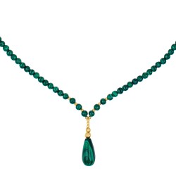 Κολιέ με Κ14 χρυσά στοιχεία και μαλαχίτη - F126805M